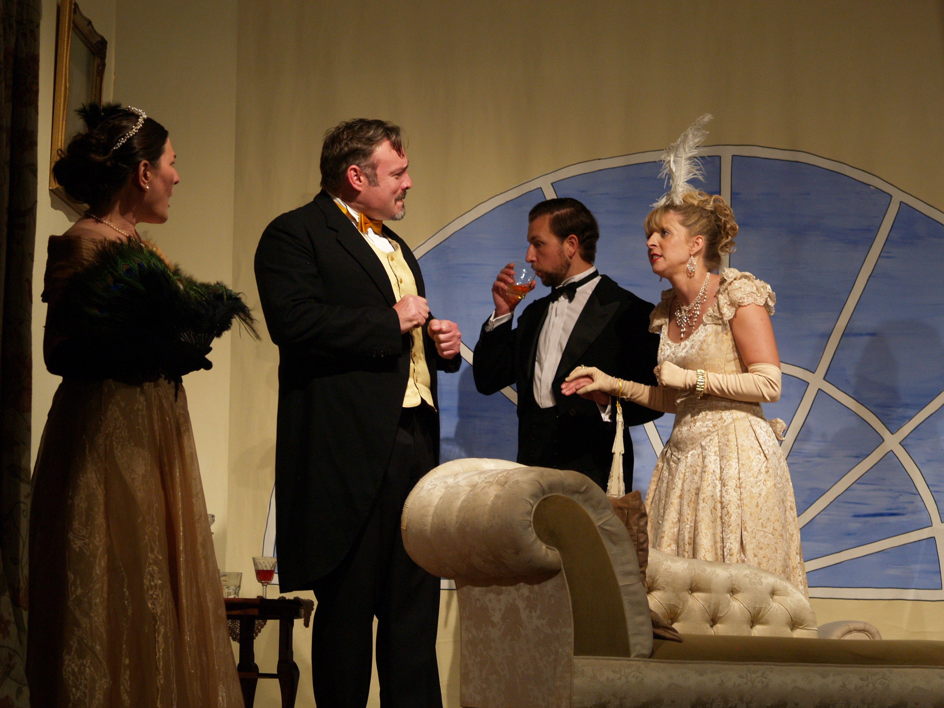 Lady Plymdale (Tara Studholme Lyons), Mr Dumby (Peter Burnett), Lord Windermere (Chris Taylor) & Mrs Erlynne (Jenny Nash)