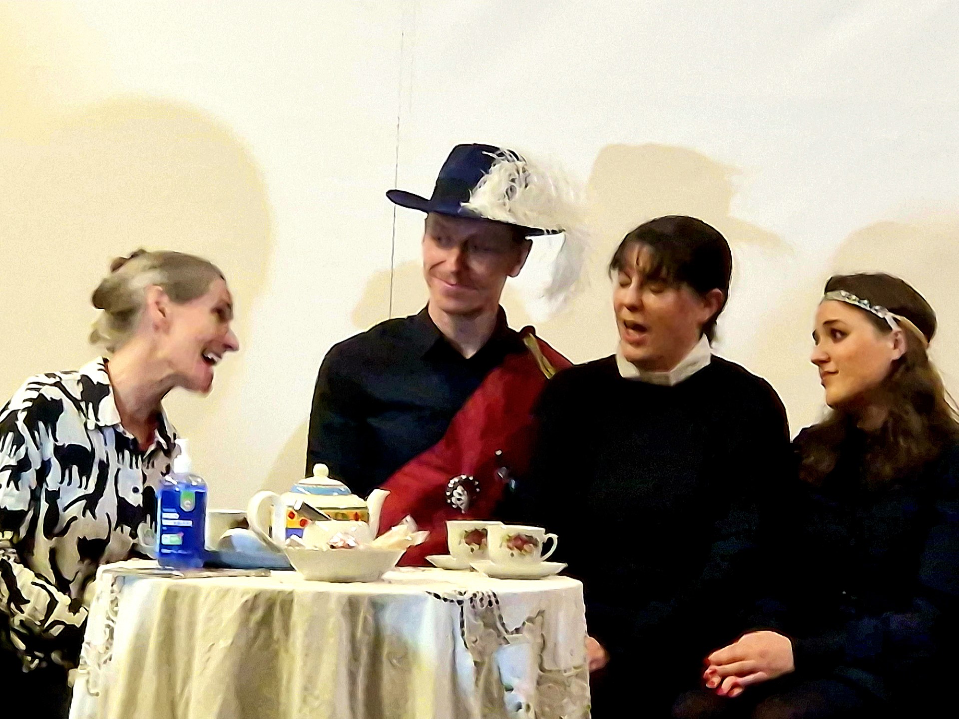 Afternoon Tea - Sarah Thorn (Ida), Benedict Morrison (Major Simon Hopton), Amie Lynn (Rev Wendy Wilkins) & Kate Lambert (Tilly Templeton-Green)