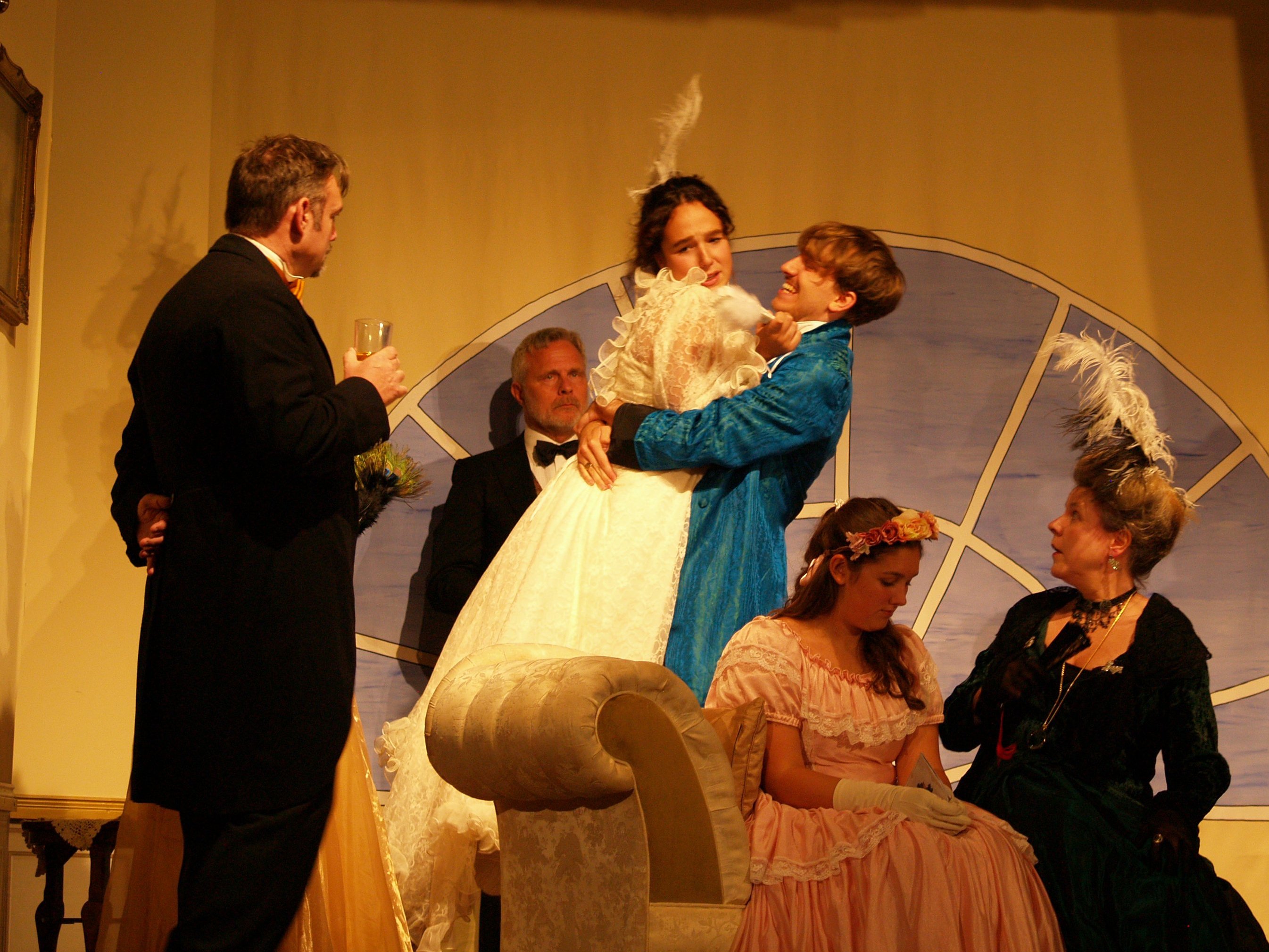 Mr Dumby (Peter Burnett), Sir James (Mark Goddard), Lady Windermere (Georgi Edmond), Mr Hopper (Miles Clayton-Foster), Lady Agatha Carlisle (Chloe Thomas) & the Duchess of Berwick (Genni Trickett)